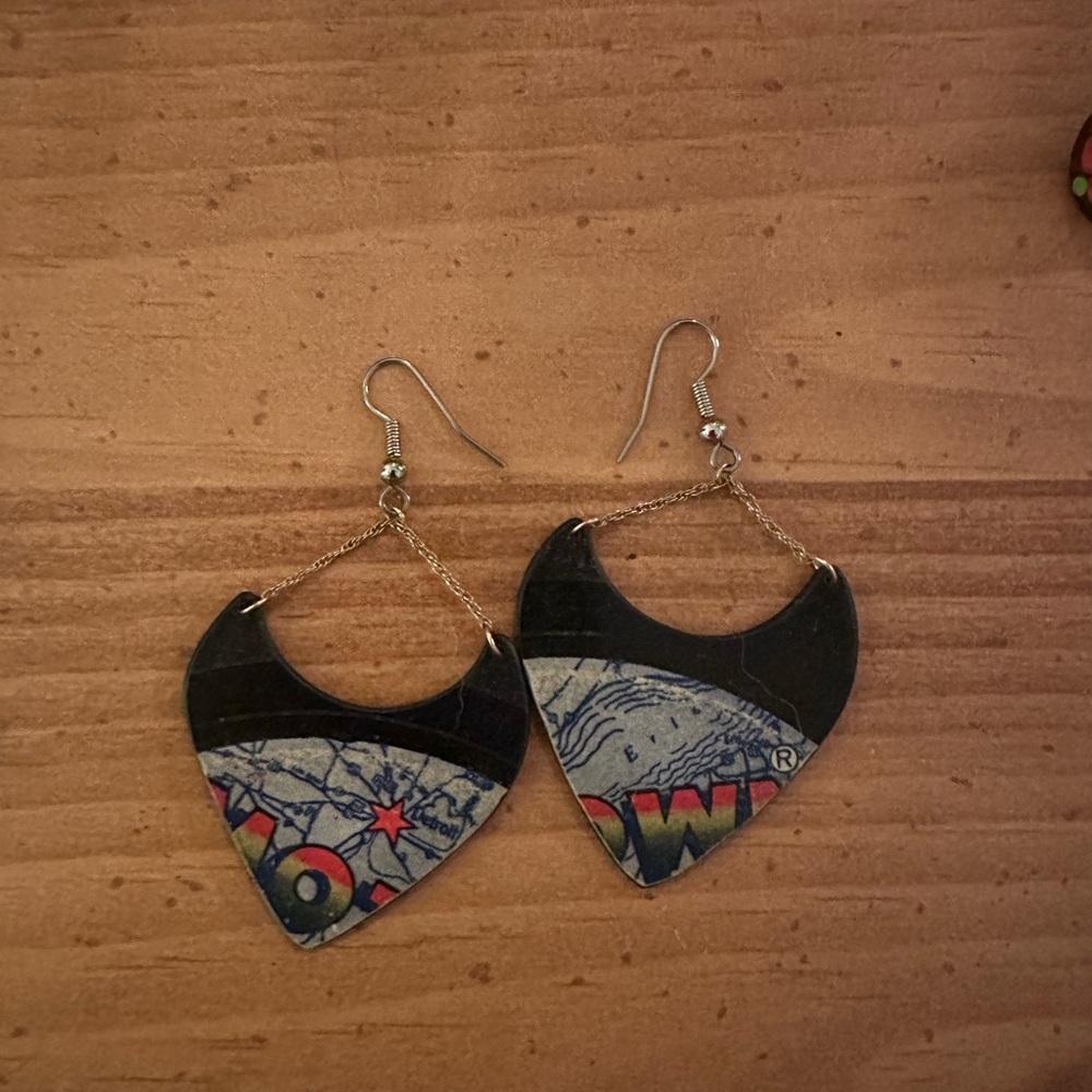 Black and Silver Record Dangle Earrings